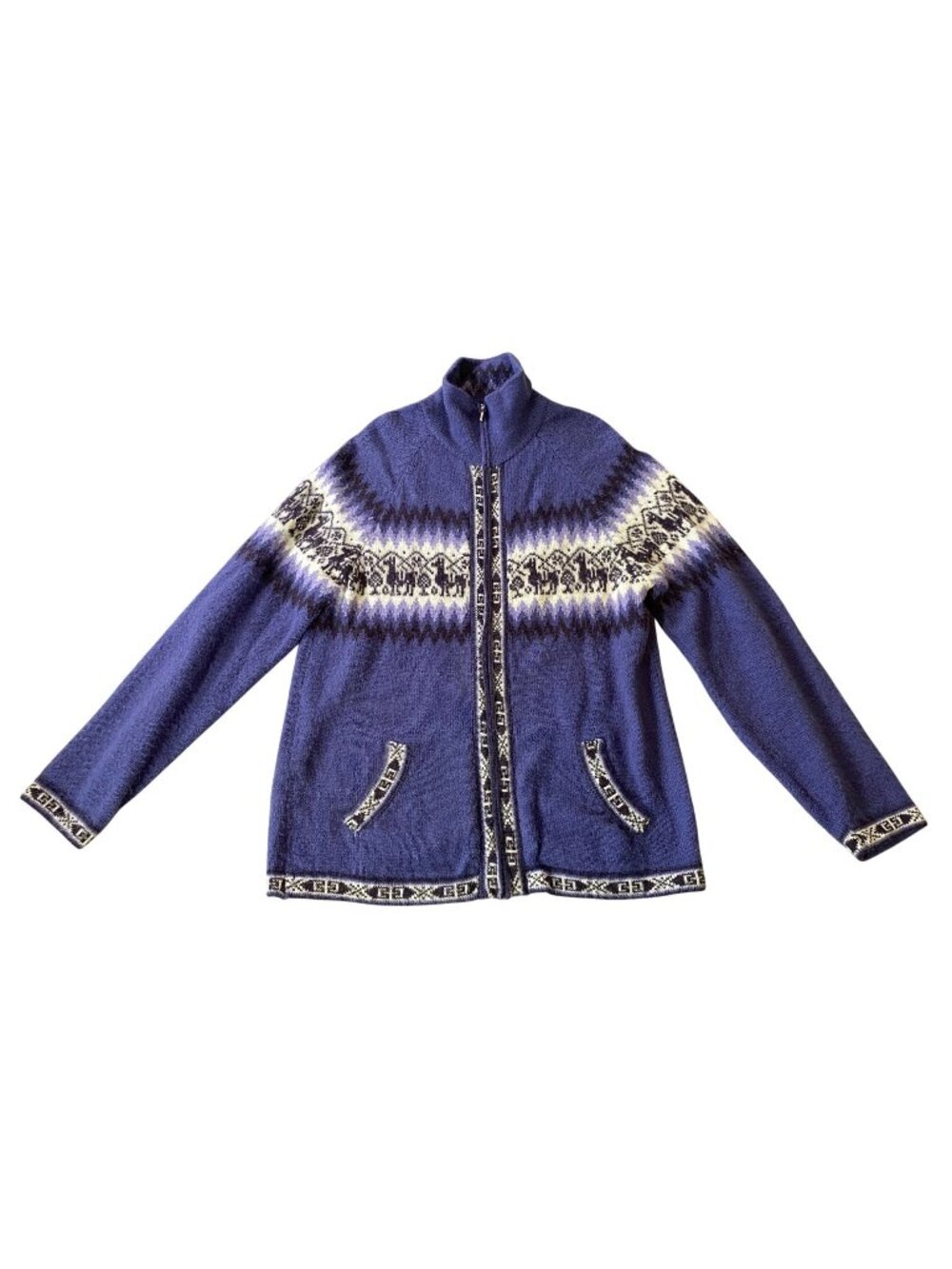 Alpaca Connection Purple Full-Zip Cardigan Sweater Llama Pattern Large